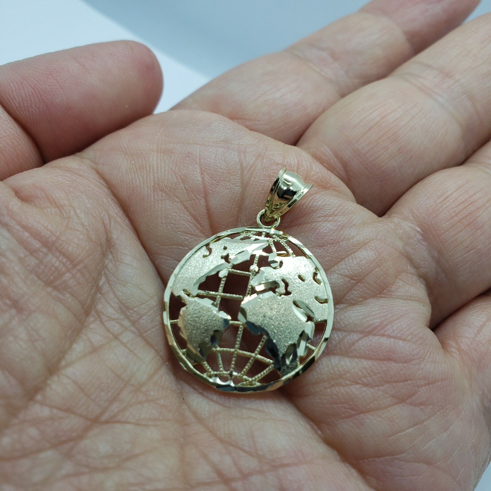 Authentic 10K Yellow White Real Gold Diamond Cut Globe Pendant Men Women 3 Sizes
