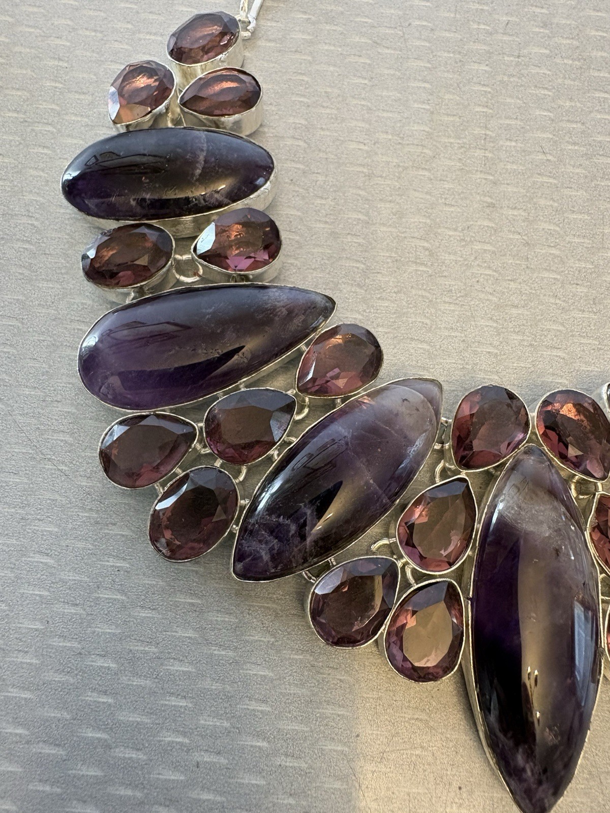 Natural Amethyst Statement Necklace 925 Sterling Silver 200ct Massive Bib Collar