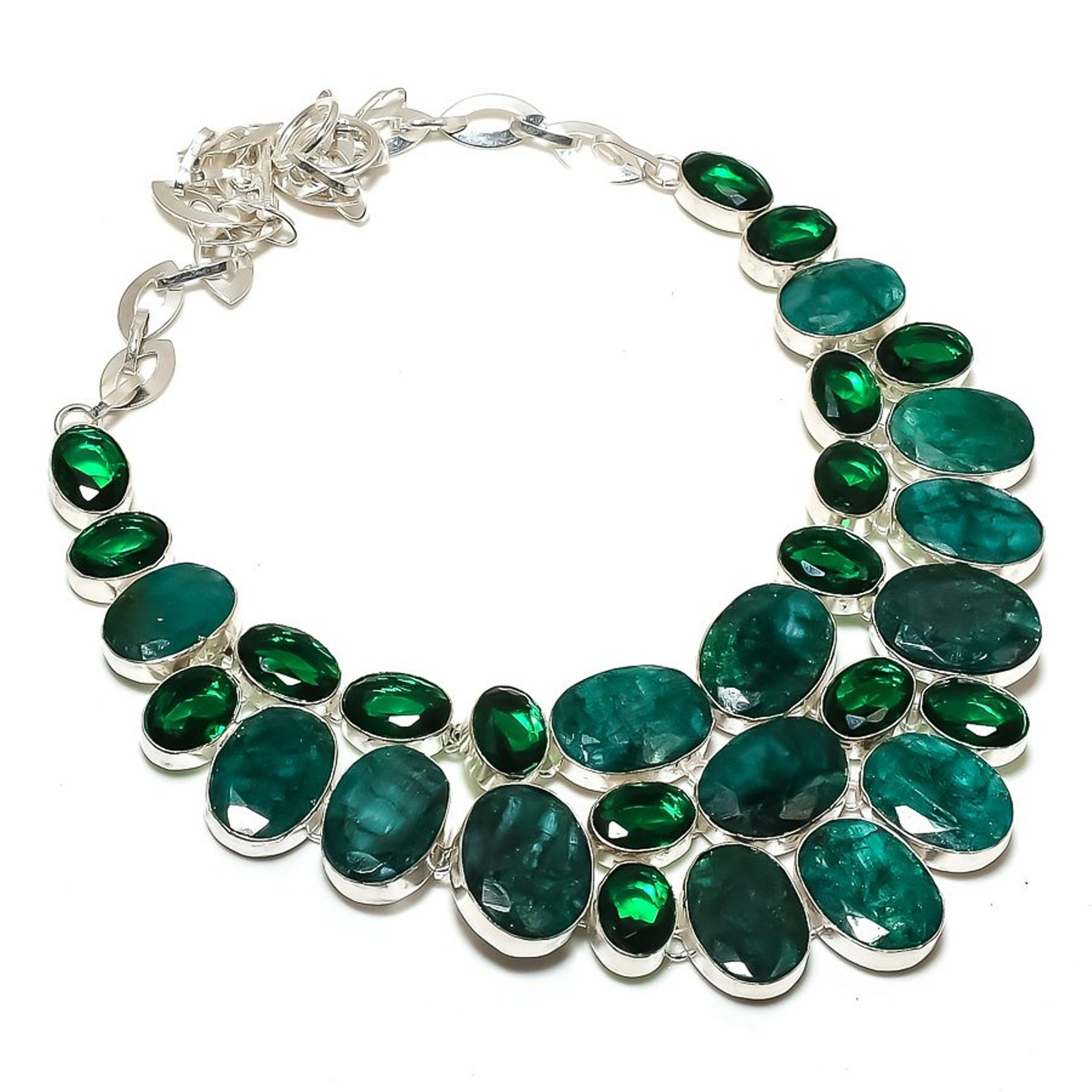 Emerald, Chrome Diopside 925 Sterling Silver Gemstone Jewelry Necklace 18″ PG 38
