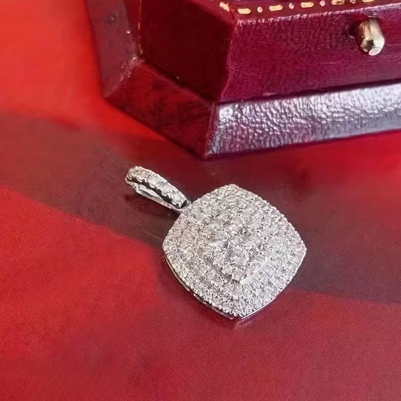 2.25 Ct Round Moissanite Double Halo Pendant Solid 10K White Gold VVS1 F Color