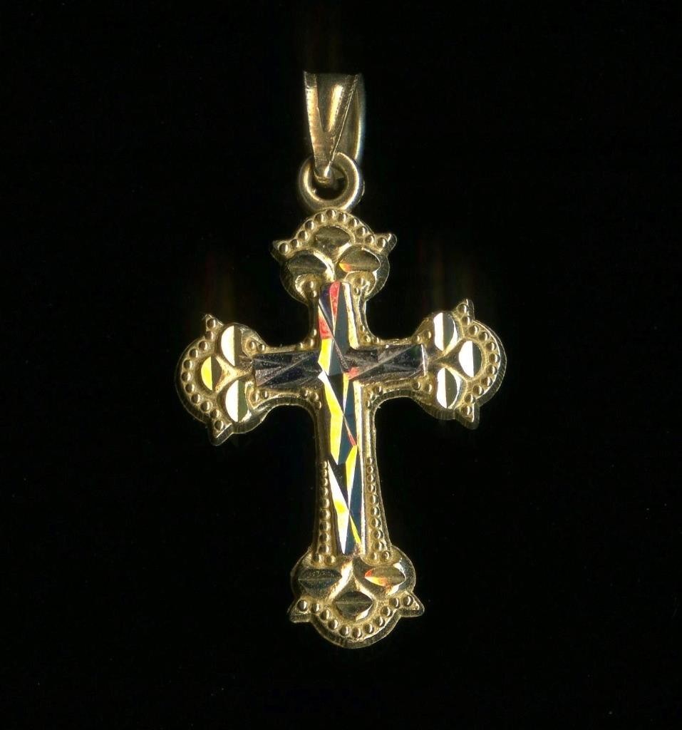 New 10K 26mm Fine Solid Yellow & White Gold Diamond Cut Jesus Cross Pendant (TM