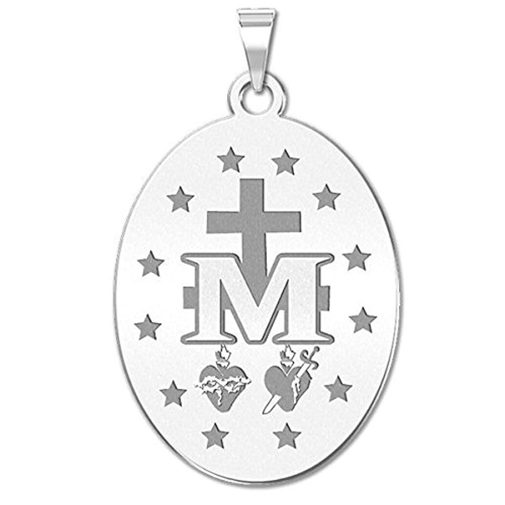 Miraculous Medal Oval Pendant – 1/2 Inch X 2/3 Inch – Sterling Silver
