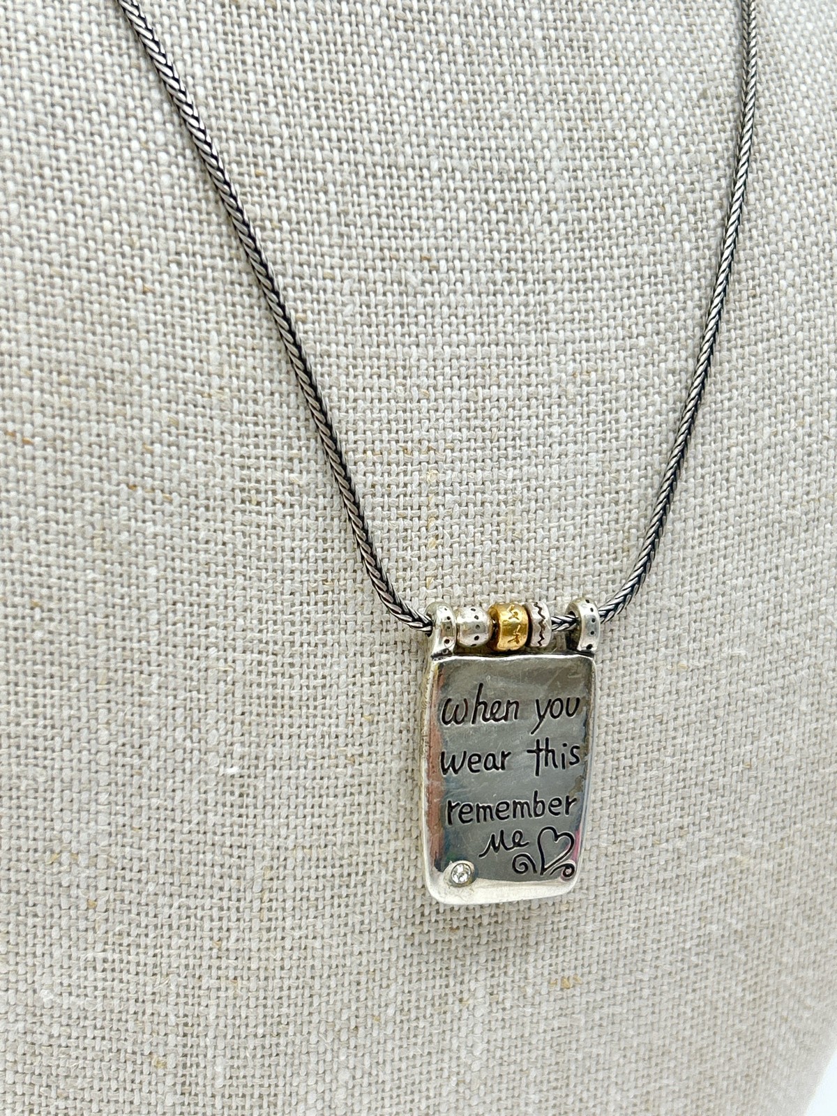 BRIGHTON Remember Your Heart Necklace Silver & Gold Plated 16-18″ Etched Pendant