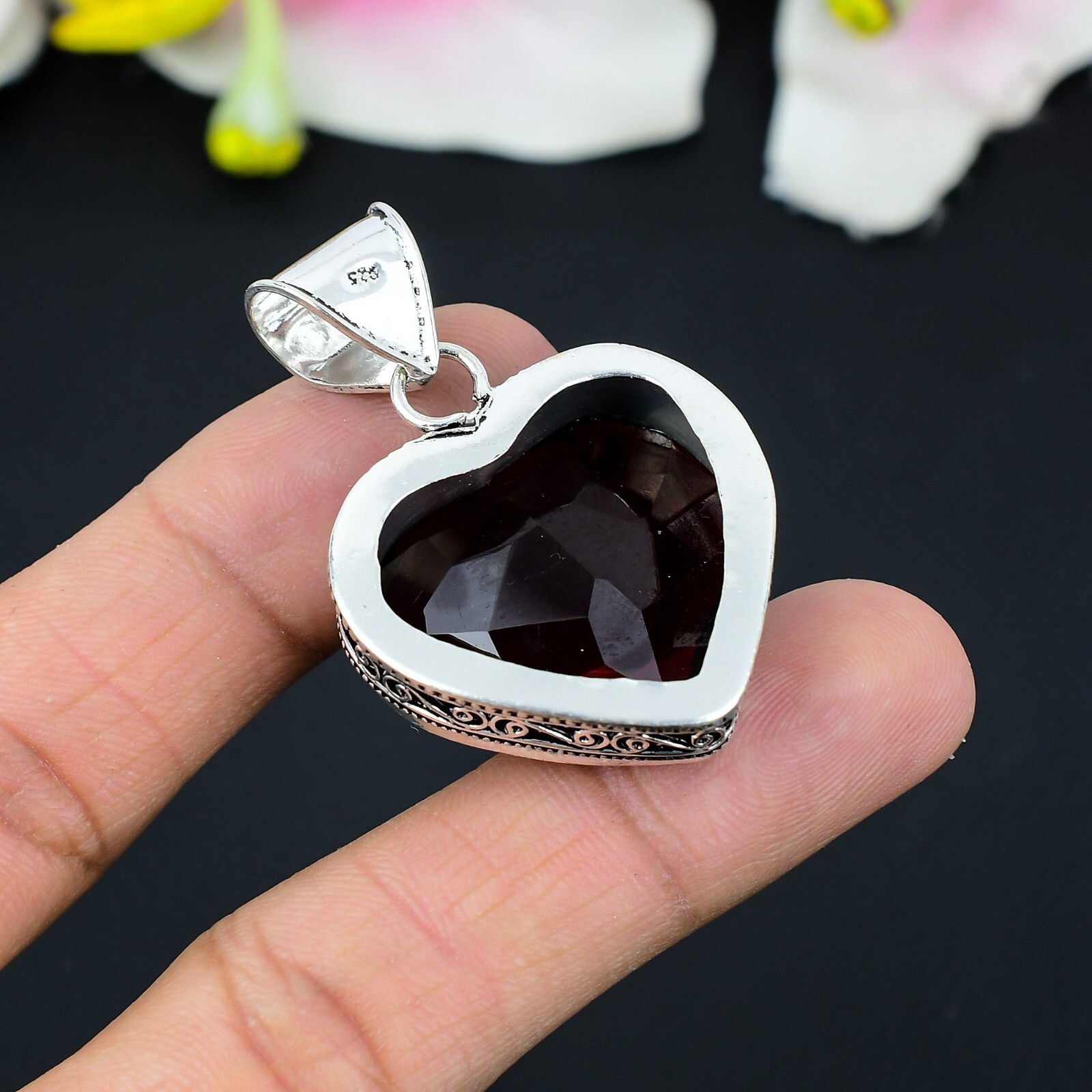 Mozambique Garnet Gemstone 925 Sterling Silver Handmade Pendant Gift 1.8in”