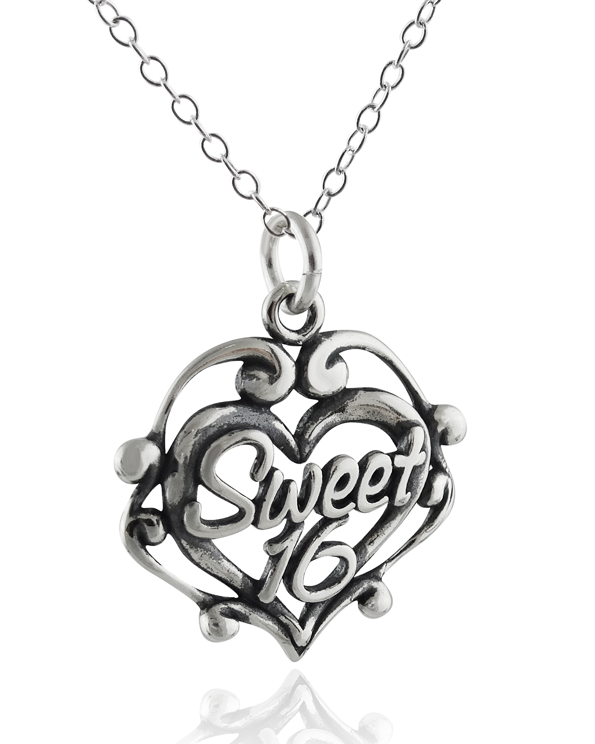 Sweet 16 Necklace – 925 Sterling Silver – Filigree Pendant Birthday Gift NEW