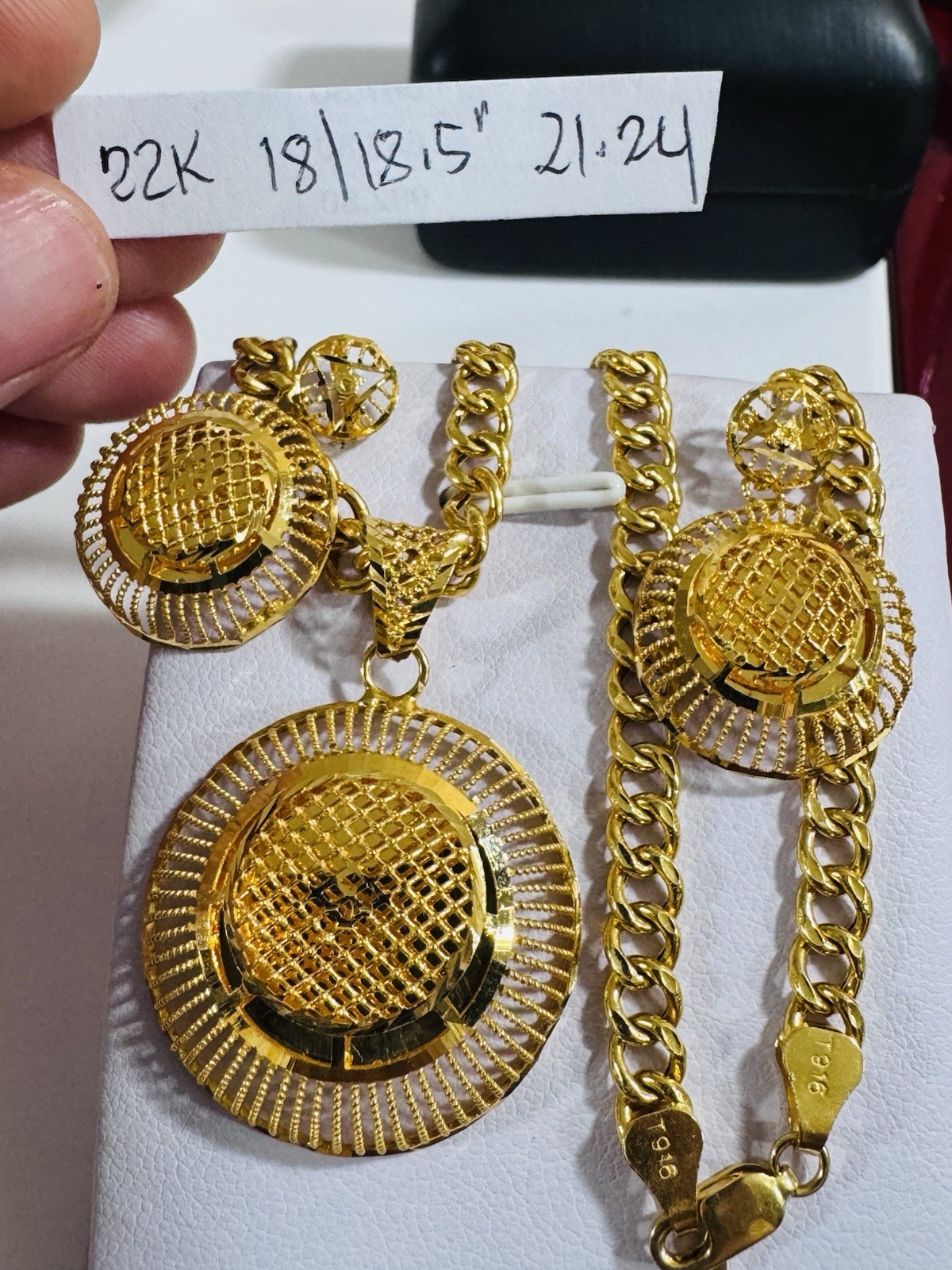 22K 916 Real Gold 18”/18.5” long Round Earring Set Necklace 21.24g 5.5mm WOMENS