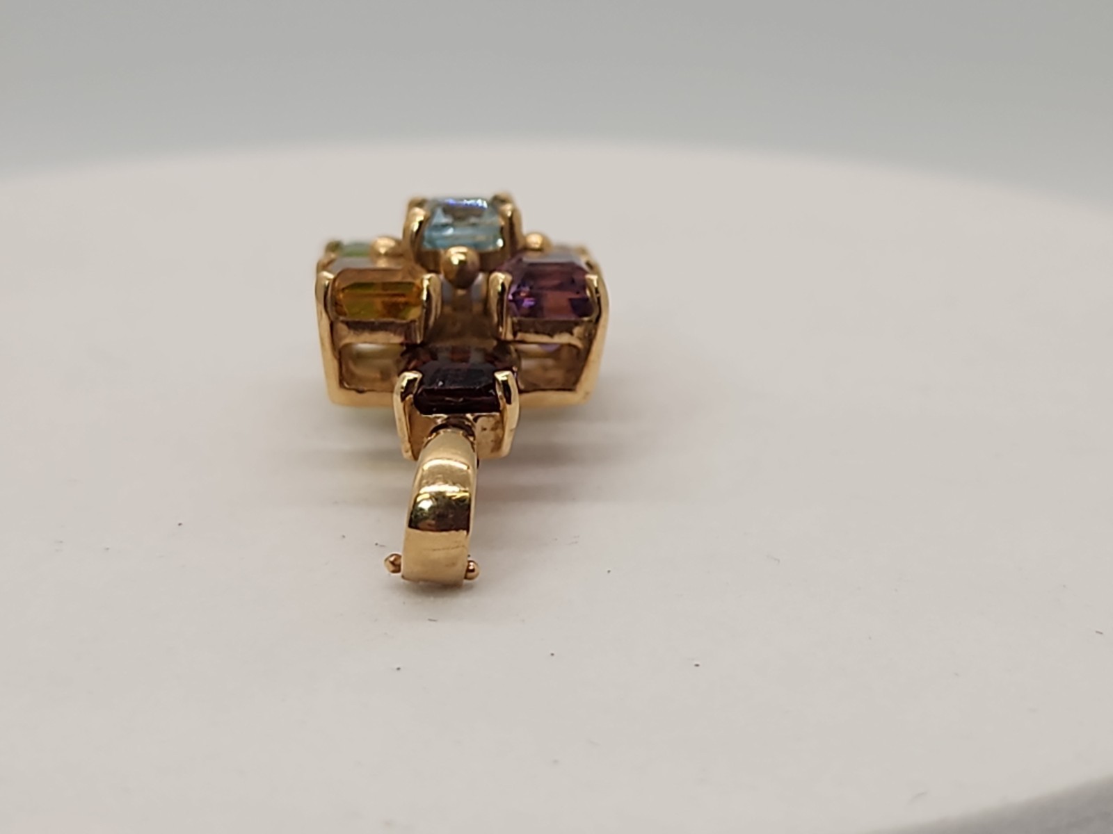 14 K Gold & Multi-Colored Gemstone Signed Pendant/Enhancer