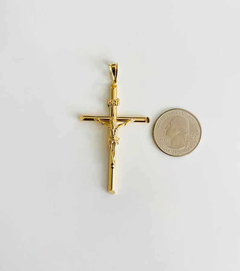 14K Real Gold Crucifix Cross 2.6″ Pendant, 14k Gold Jesus Christ Cross- PT836