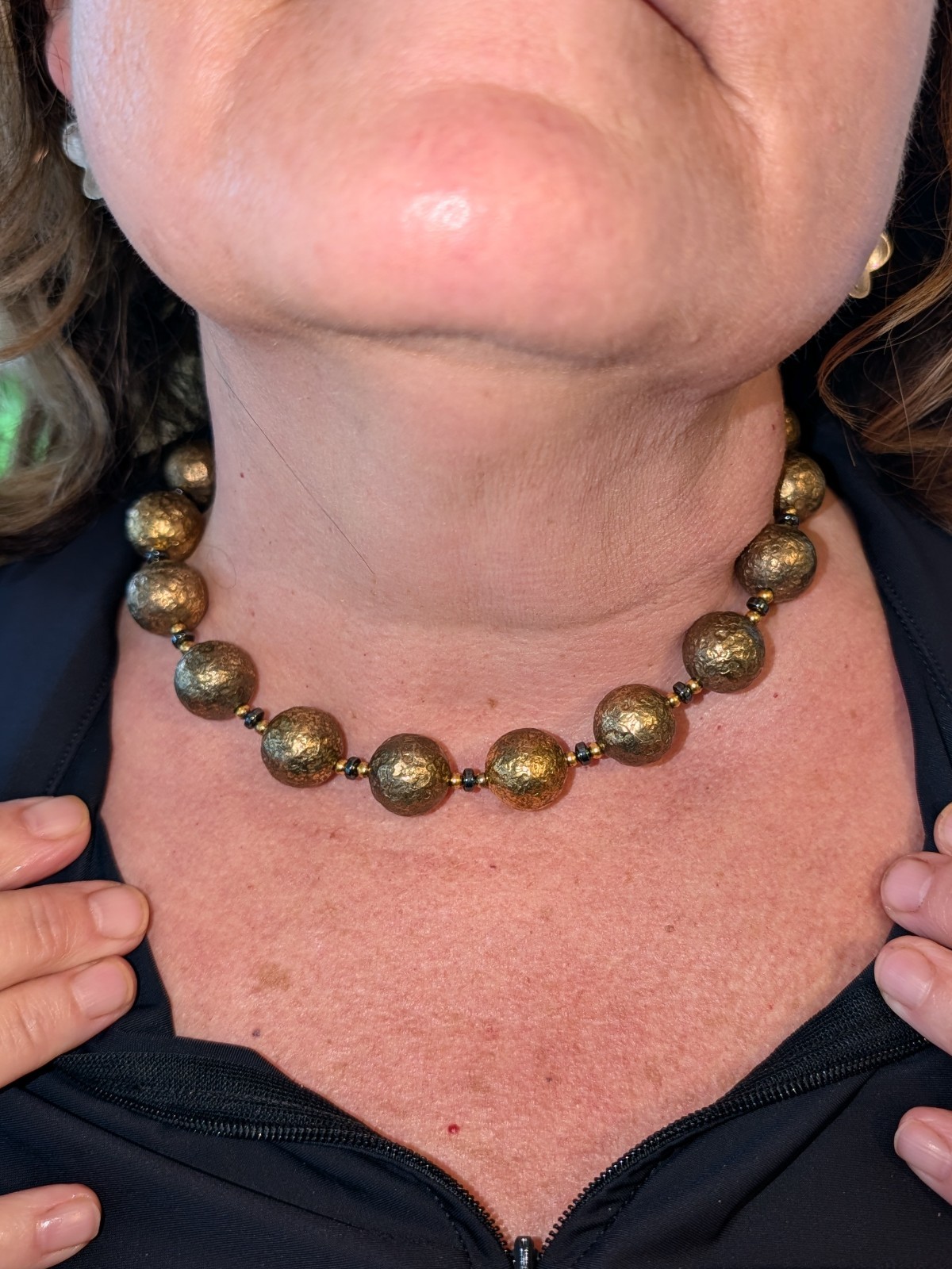 Vintage Sak Fifth Ave Sterling Silver Gold Vermeil Hammered Bead Choker Neck 76g