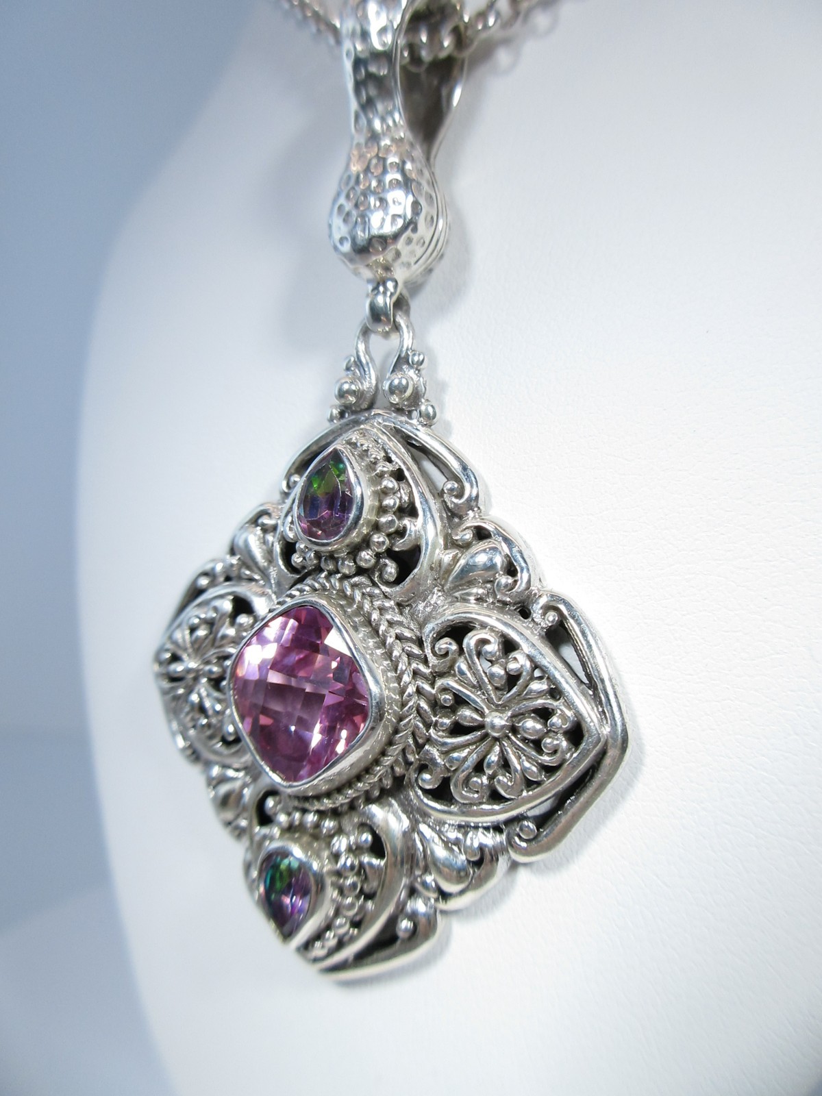 Sarda Sterling Silver & Pink Lab Created Sapphire Enhancer Bail Pendant