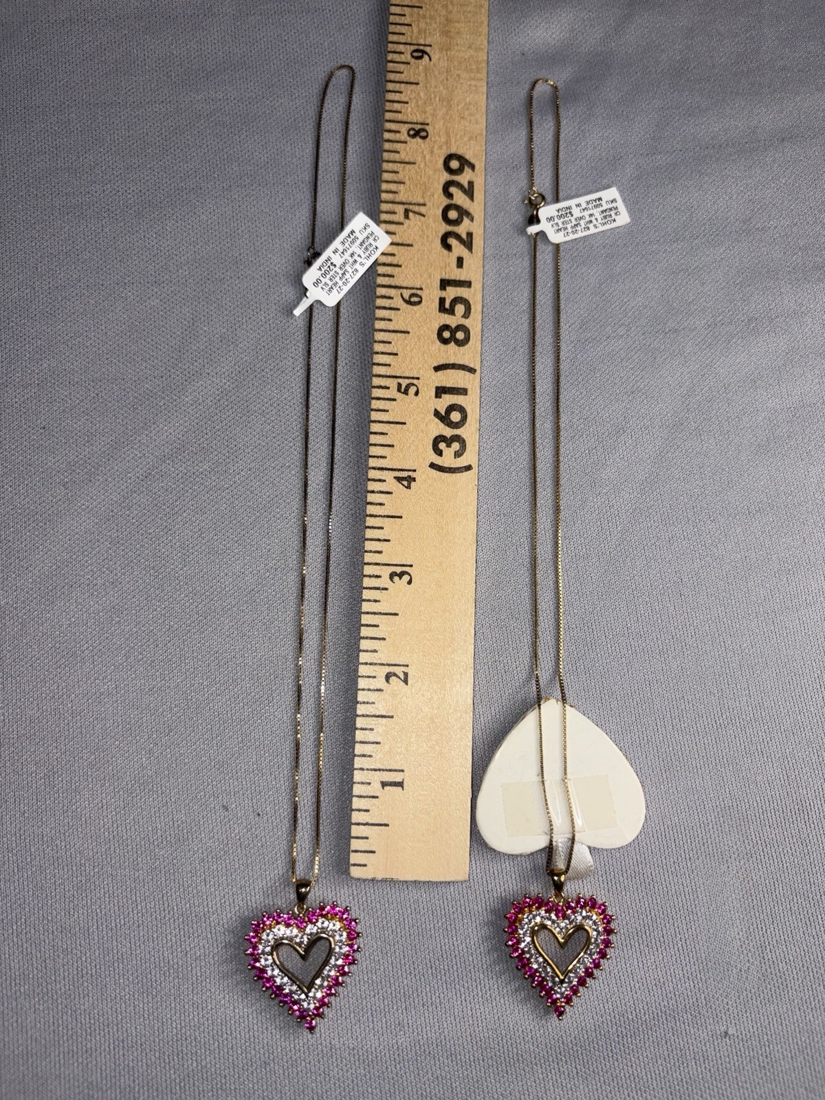 .925 14k Gold Plated Chain Ruby & Sapphire Hearts Penadants + Chain 18 Inches