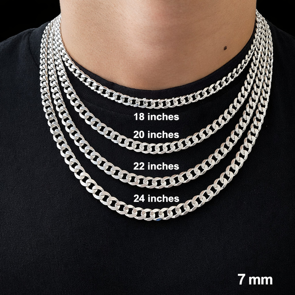 925 Sterling Silver Cuban Curb Chain Necklace Men Women Italian Link Jewelry