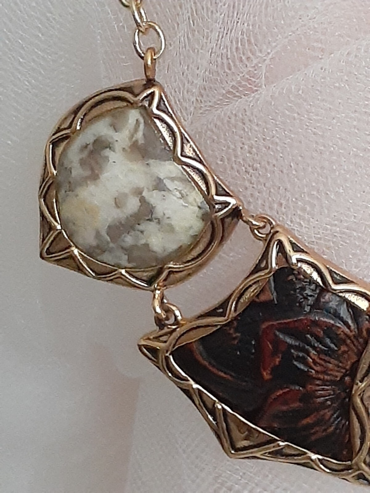 Designer Studio Barse Bronze Jasper Gemstone Leather Embossed 19″ Necklace