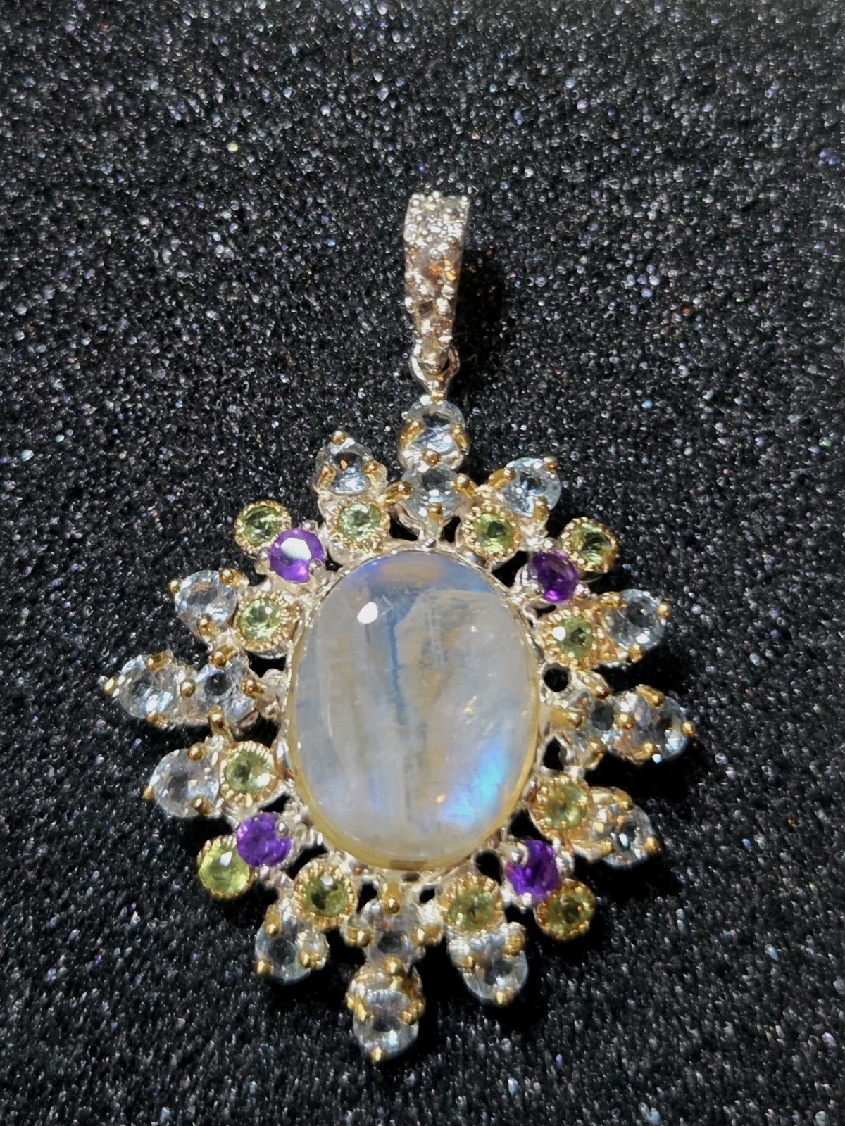Unique Natural 10 ct Moonstone, Amethyst 925 Sterling Silver Pendant 2411