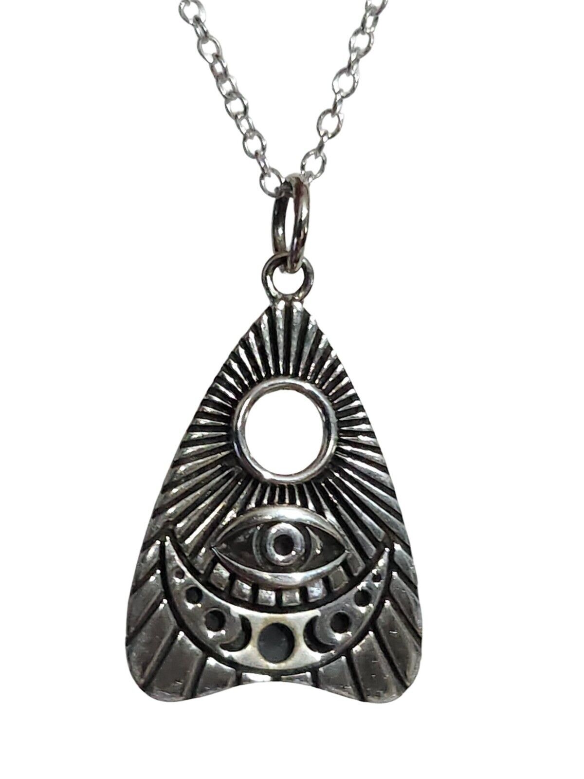 Ouija Necklace Pendant 18″ Chain 925 Silver All Seeing Eye Spiritualist Occult