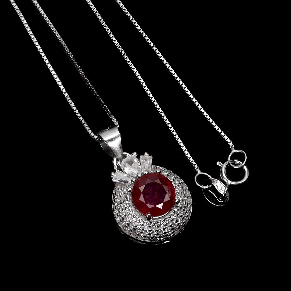 925 Sterling Silver Necklace Round Ruby 7mm Cz Gemstone Jewelry 18 In
