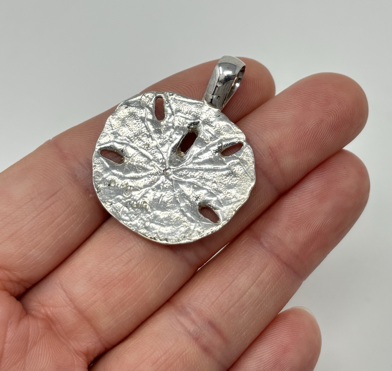 Large Sterling Silver Sand Dollar Shell Necklace Pendant Nautical Beach Theme