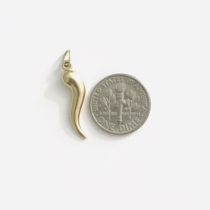 14K Real Gold Italian 1.06″ Horn, Cornicello, Chili Pendant/Necklace- 14kC3040