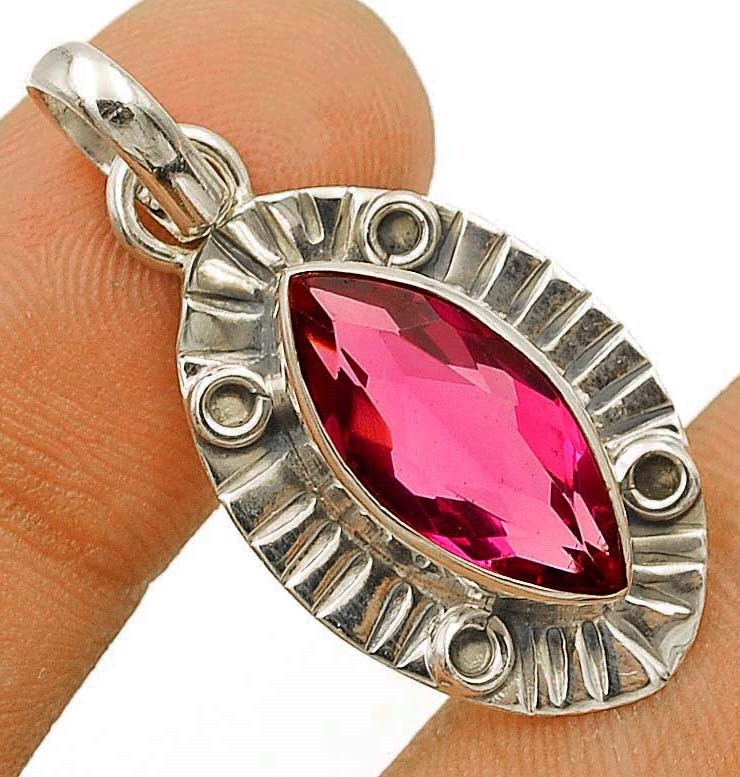 Natural 4CT Rubellite Tourmaline 925 Sterling Silver Pendant 1 1/3″ Long @B1-8