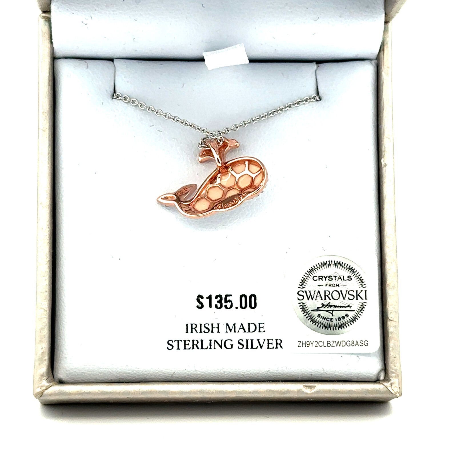 Sterling Silver Whale Necklace W/Swarovski Crystal (3/4 x 1/2 Inch) Chain 18+2