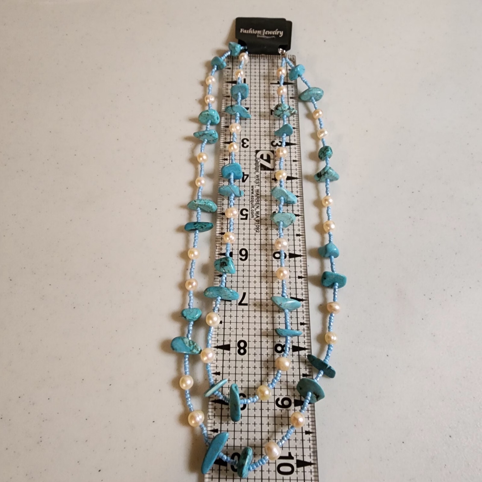 Fashion Jewelry Faux Turquoise Color Pearl & Bead Necklace NOS
