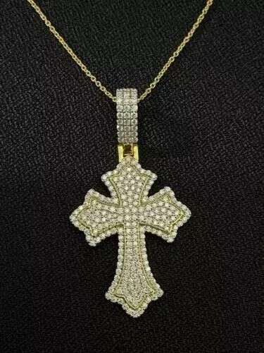 2 CT Round Lab Created Diamond Men’s Cross Charm Pendant 14K Yellow Gold Plated