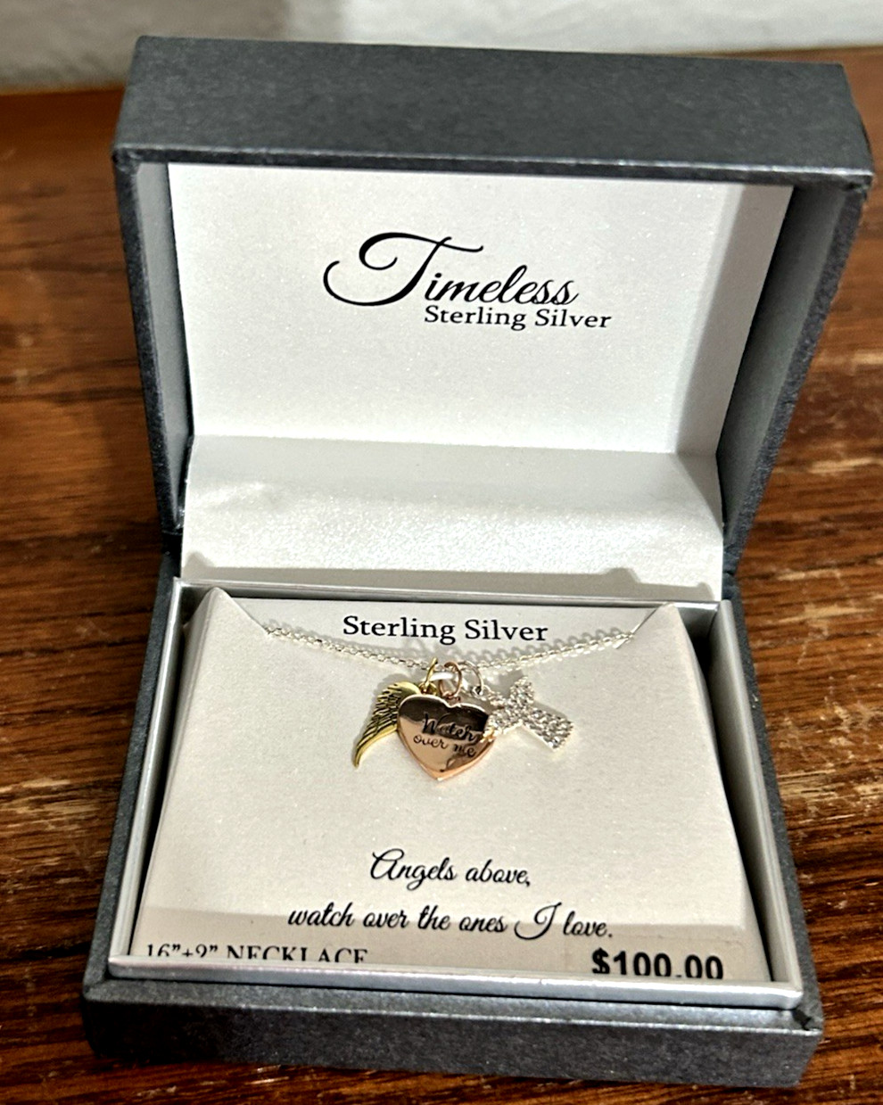 Timeless Sterling Silver Angels Above Watch Over the Ones I Love Necklace~New