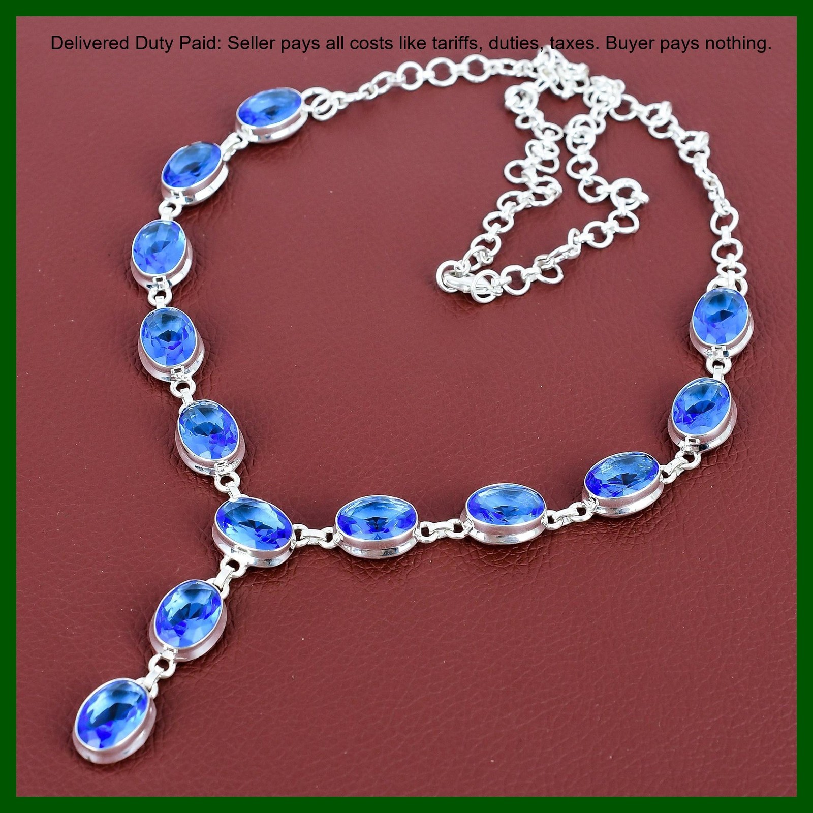 Oval Tanzanite Quartz Gemstone 925 Sterling Silver Boho Sister Chain Necklace