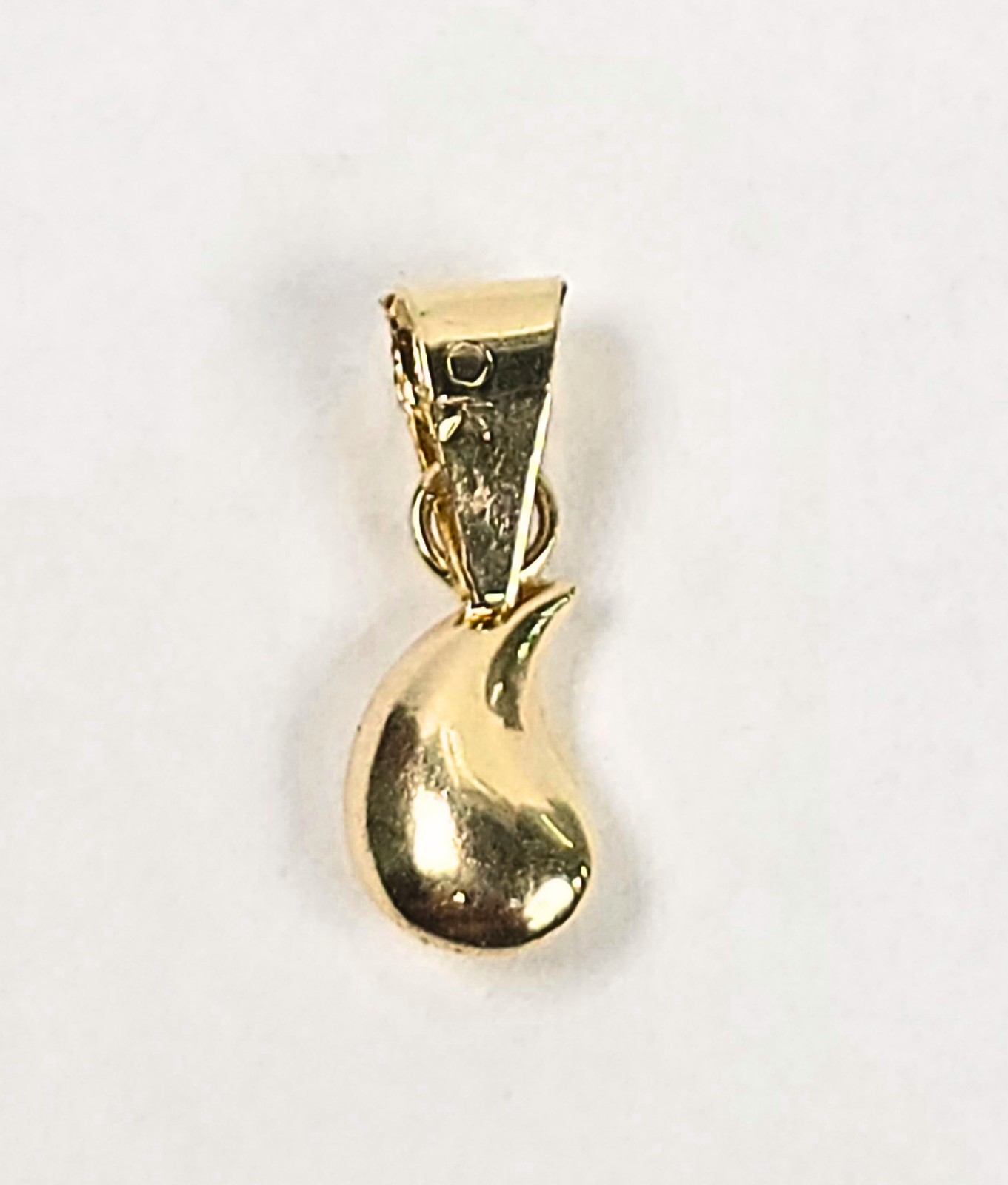 10K Gold Puffy Water Drop Pendant Charm Teardrop High Polish Minimalist 11.5mm