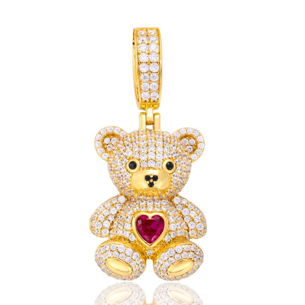 Gold on Silver Teddy Pendant Cubic Zirconia Hallmarked Womens Jewellery Gift