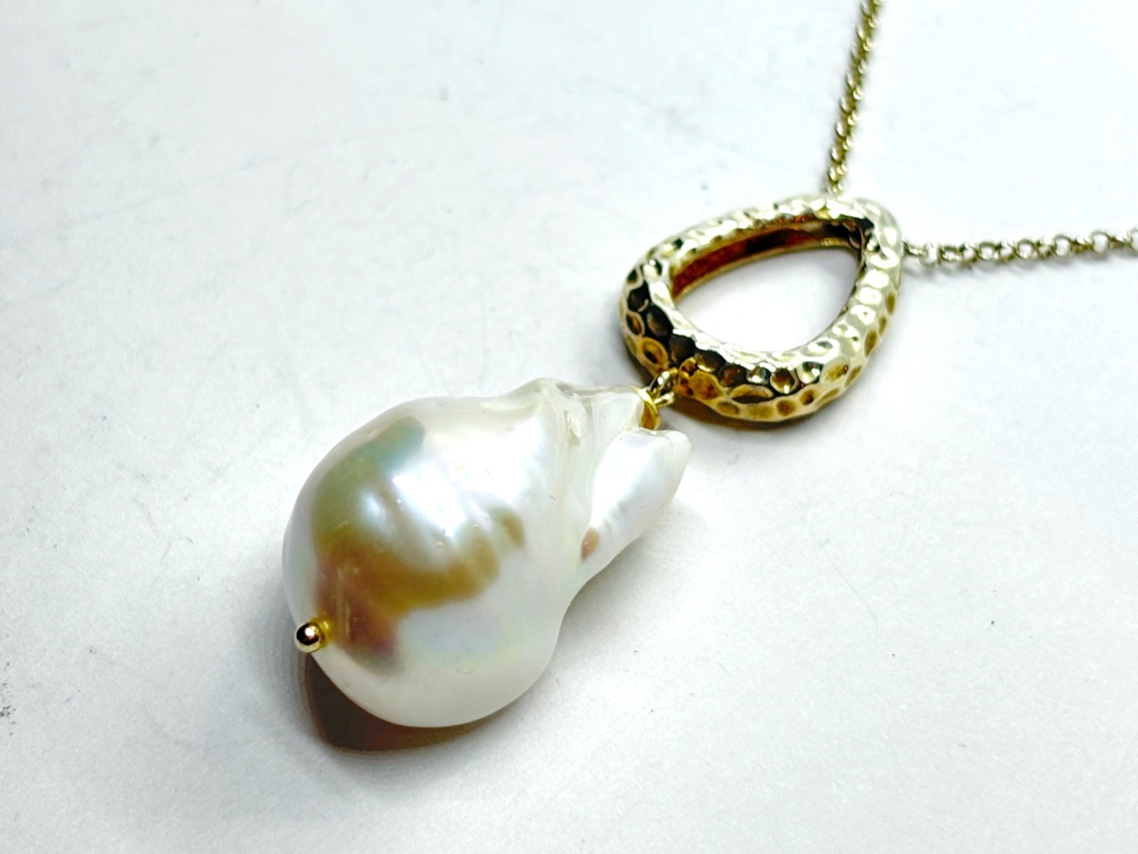 Sterling Silver Gilt Large Natural Baroque Pearl Pendant Necklace – 11.2 grams