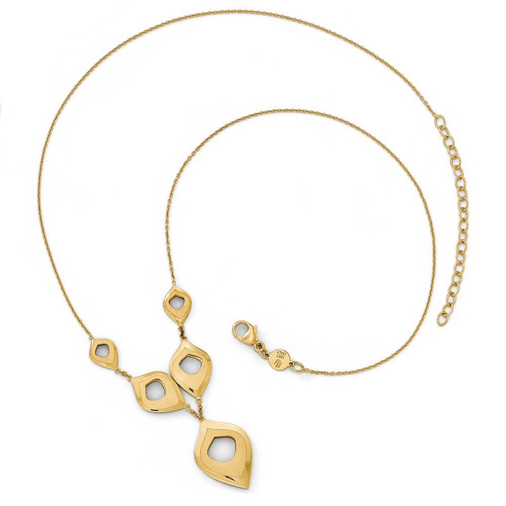 14k Yellow Gold Polished and Brushed Y-Drop Necklace, 16-18 Inch