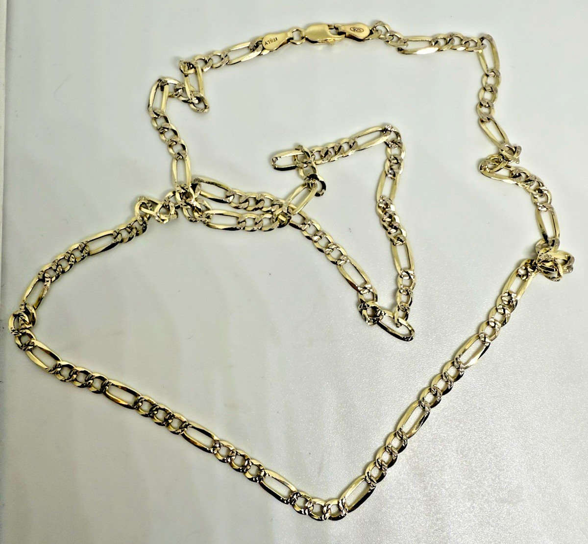 925 ITALY Sterling Silver Diamond Cut 2-Tone Gold Figaro Chain Necklace 24″
