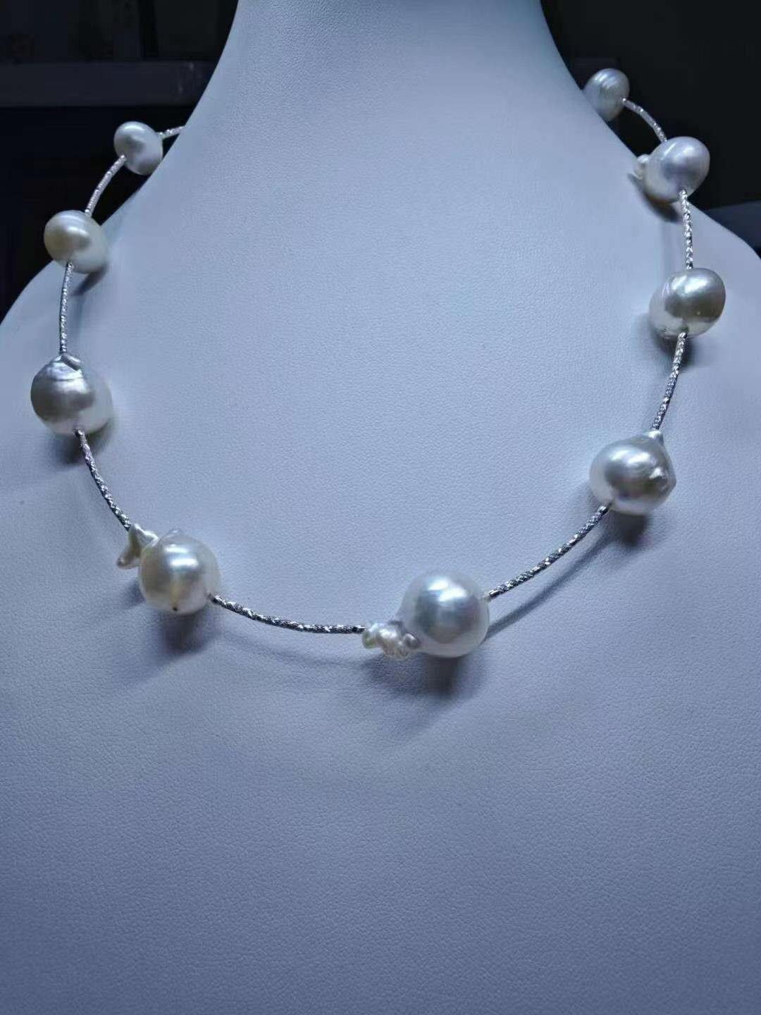 Luxury 18K White Gold Australian South Sea Baroque Pearl “Starry Night” Necklace