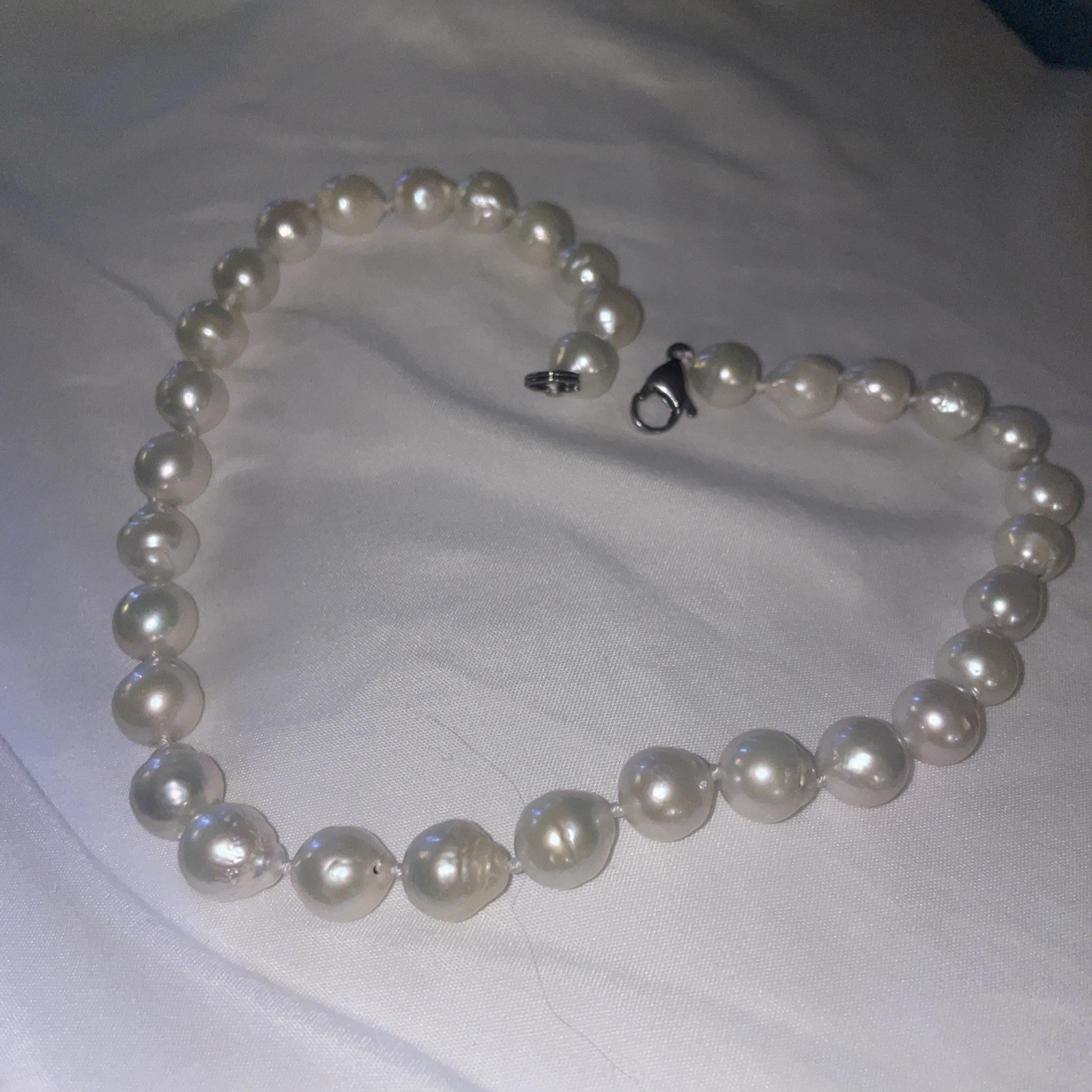 11-12mm Real Natural White South Sea Baroque Freshwater Pearl Necklace 16”