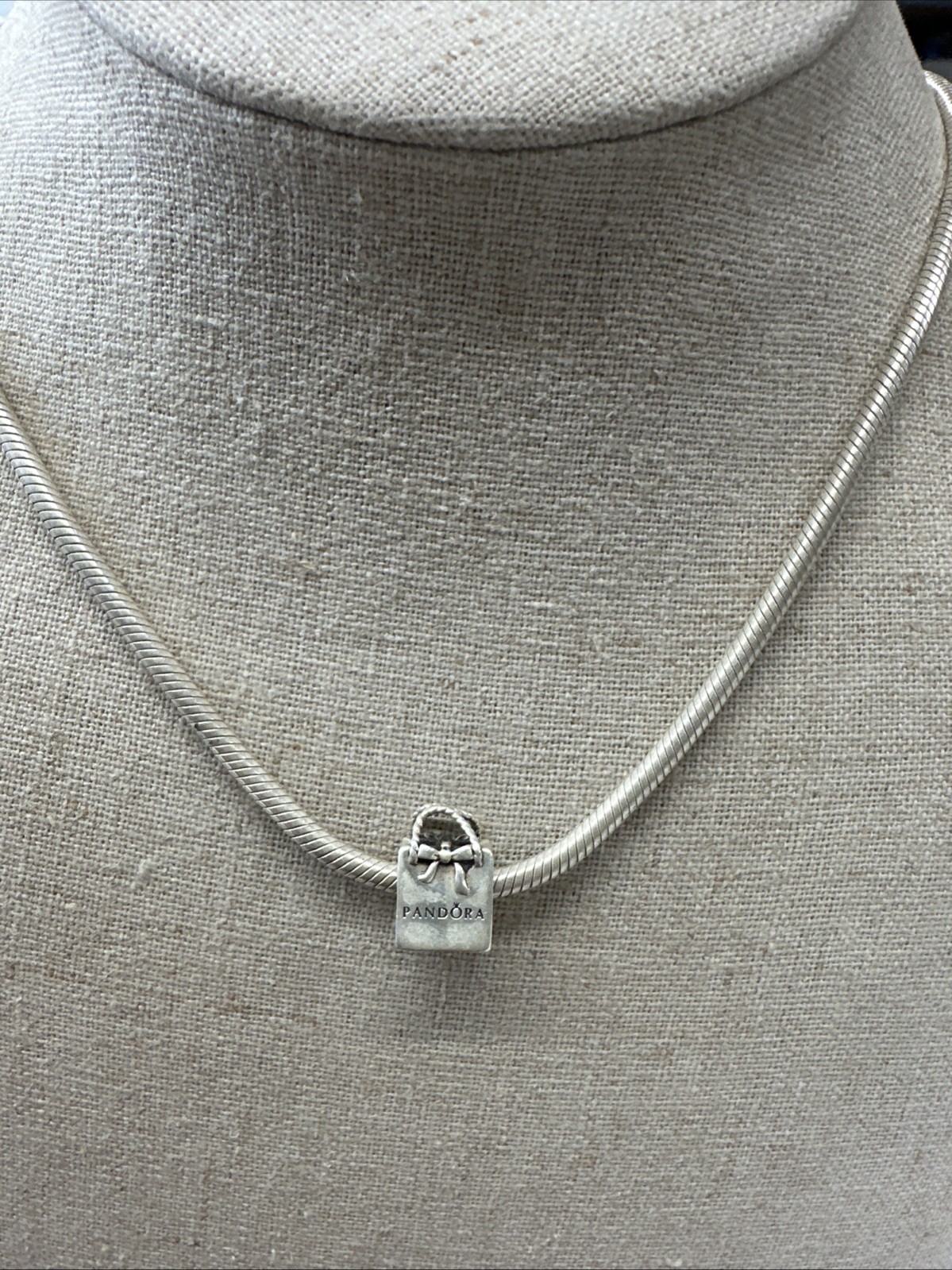 Pandora Snake Chain Necklace & Pandora Shopping Bag 925 39.1 Grams 18”