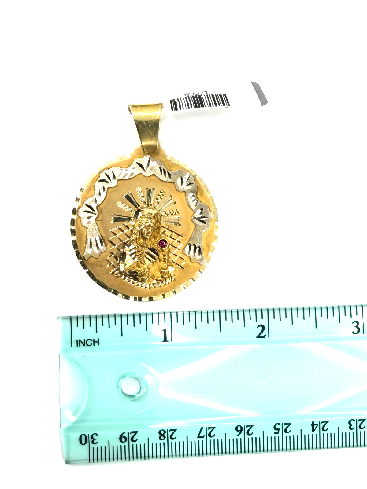 Real 10K Solid Yellow Gold Santa Barbara Pendant Diamond Cut Medallion Two Tone
