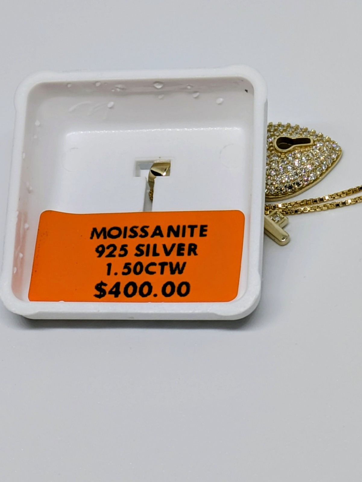 Womens 18k Honey Gold Vermeil 1.50Ctw Moissanite Heart Lock W/ Key & 17in. Chain