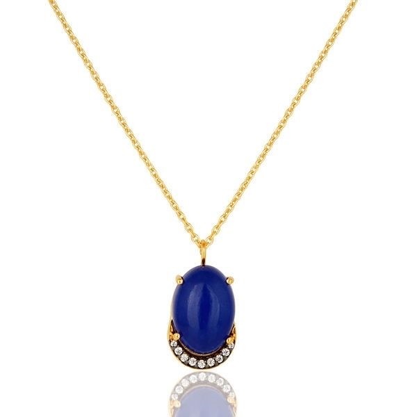 Blue Aventurine CZ Gemstone 925 Silver Gold Plated Handmade Chain Pendant