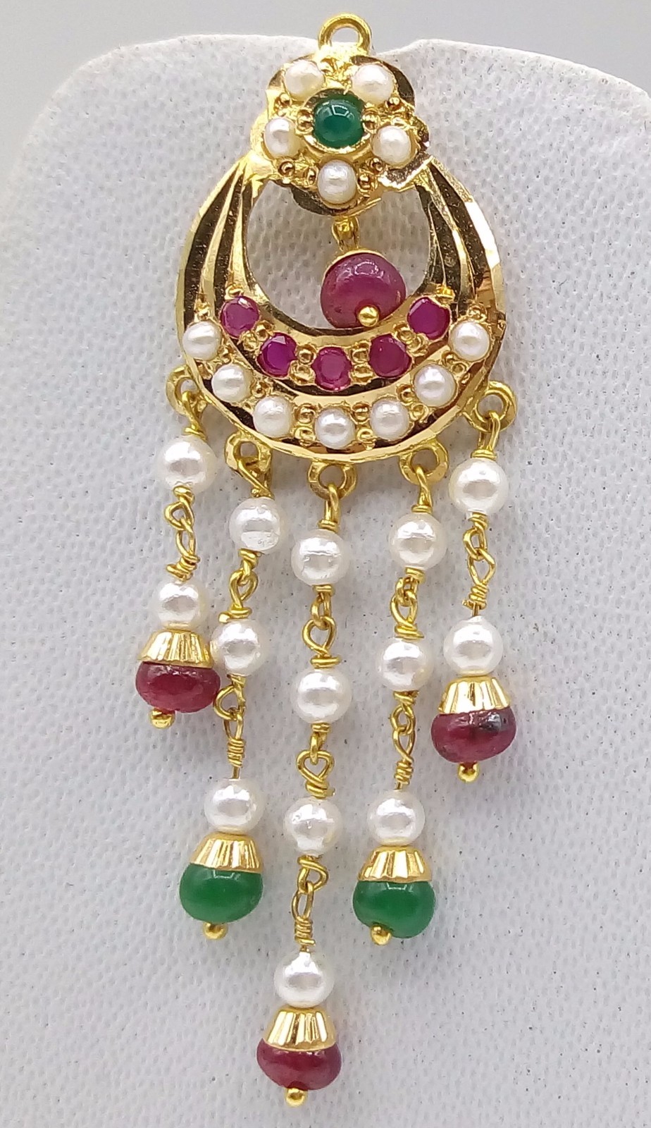 INDIAN BRIDAL GOLD PENDANT SET WITH EARRING SET RUBY EMERALD BEADED NECKLACE SET