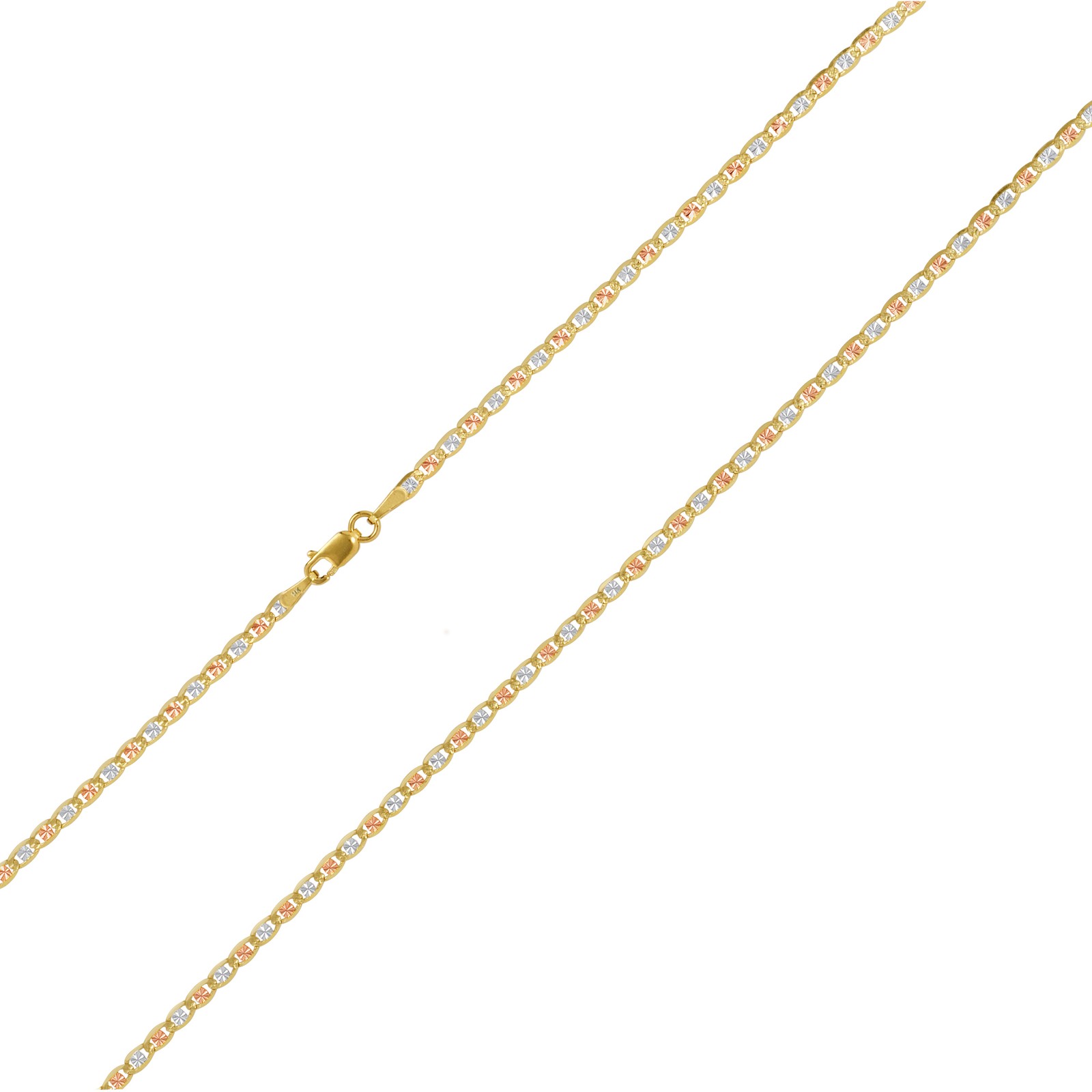 14K Solid Tri Yellow Rose White Gold 2.3mm Valentino Chain Womens Necklace 18″