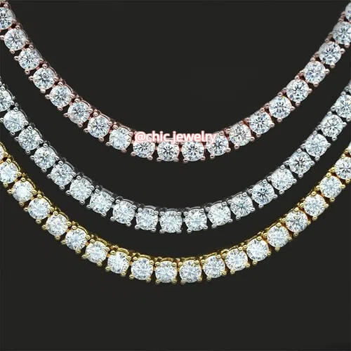2-6mm 16-24″ Real VVS D Moissanite Tennis Chain Necklace 925 Silver Pass Tester!