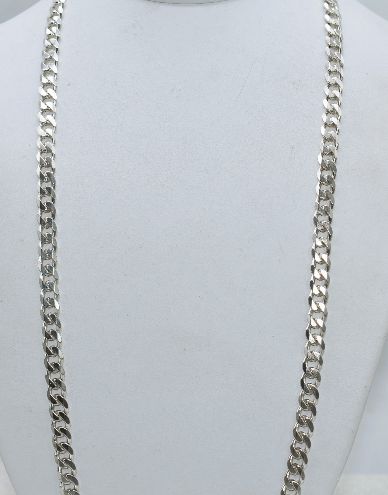 Italian Curb Link 7 mm High-Polish & Textured Sterling Silver Chain 70.5 g 30 in
