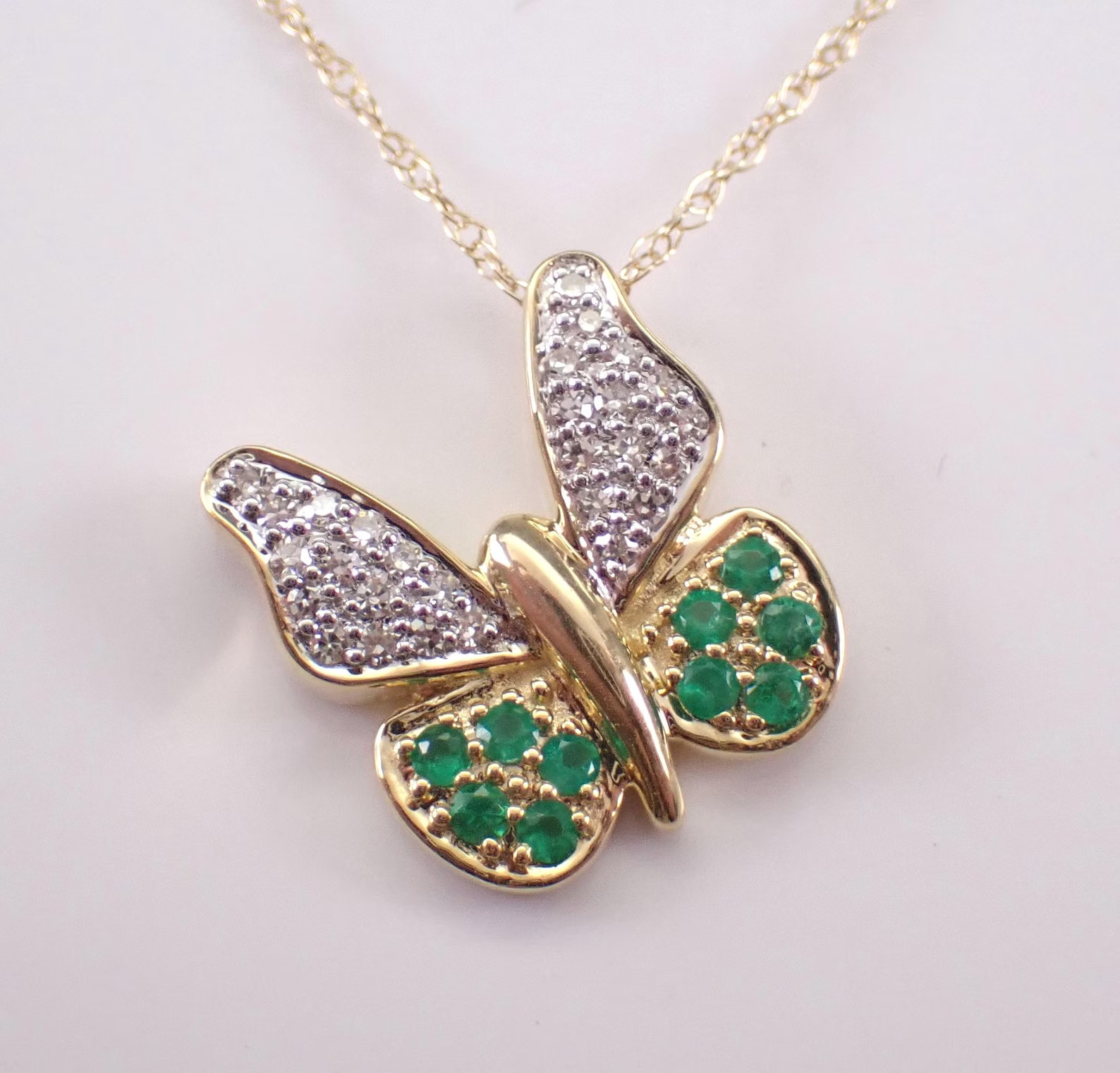 1.2 Ct Round Emerald Moissanite Butterfly Shape Necklace 14K Yellow Gold Plated