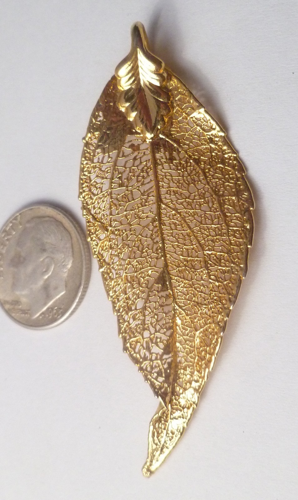2.25″ Real Elm Leaf Pendant 24k Gold Plated