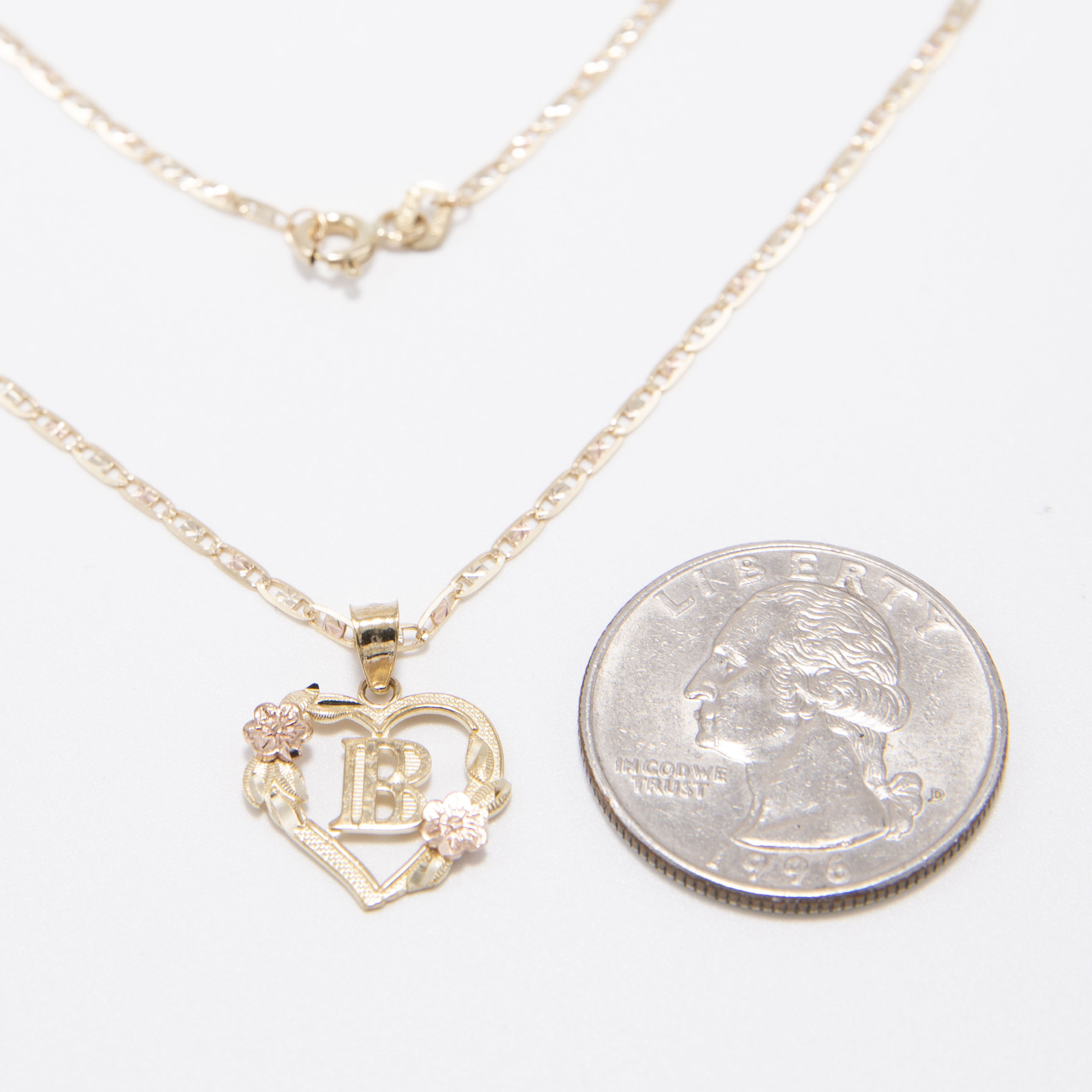 Cutout Heart Flower Initial Letter Pendant Necklace Real 10K Yellow Rose Gold