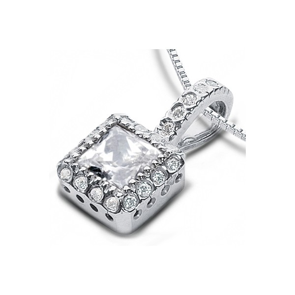 0.82ctw D/SI1 Princess Cut Natural Certified Diamonds White Gold Halo Pendant