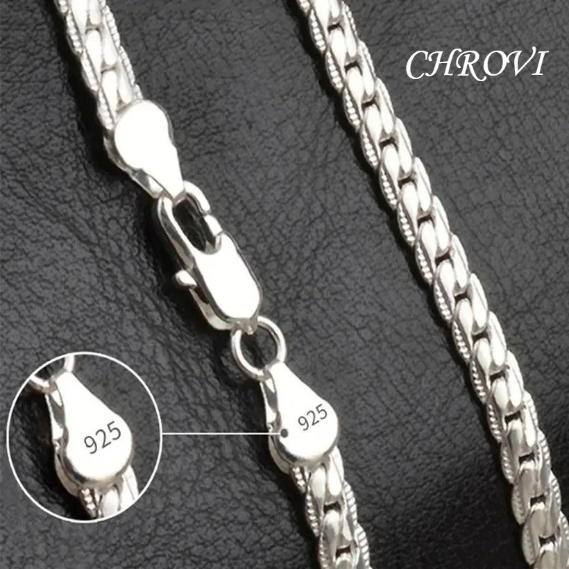 5mm Lace Edge Necklace 925 Sterling Silver 18K Gold Chain 20-60cm Jewelry