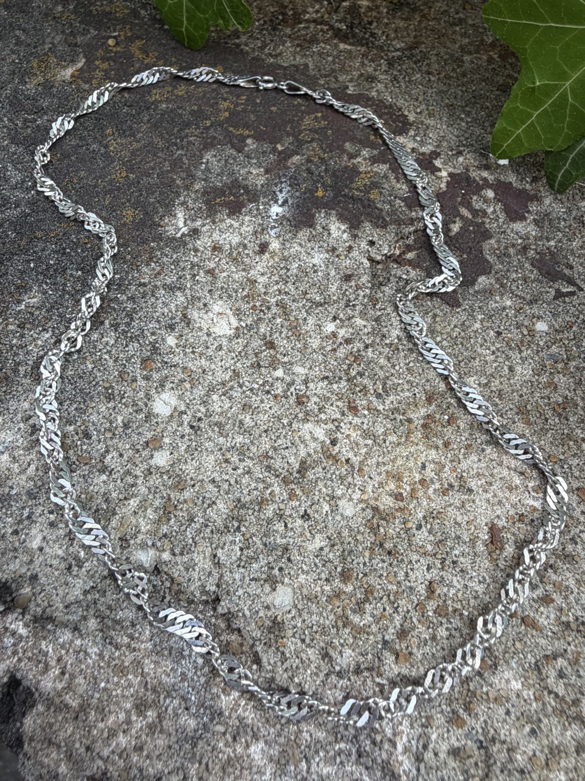 925 Sterling Silver Singapore Twisted Curb Link Chain Necklace 17″ Minimalist