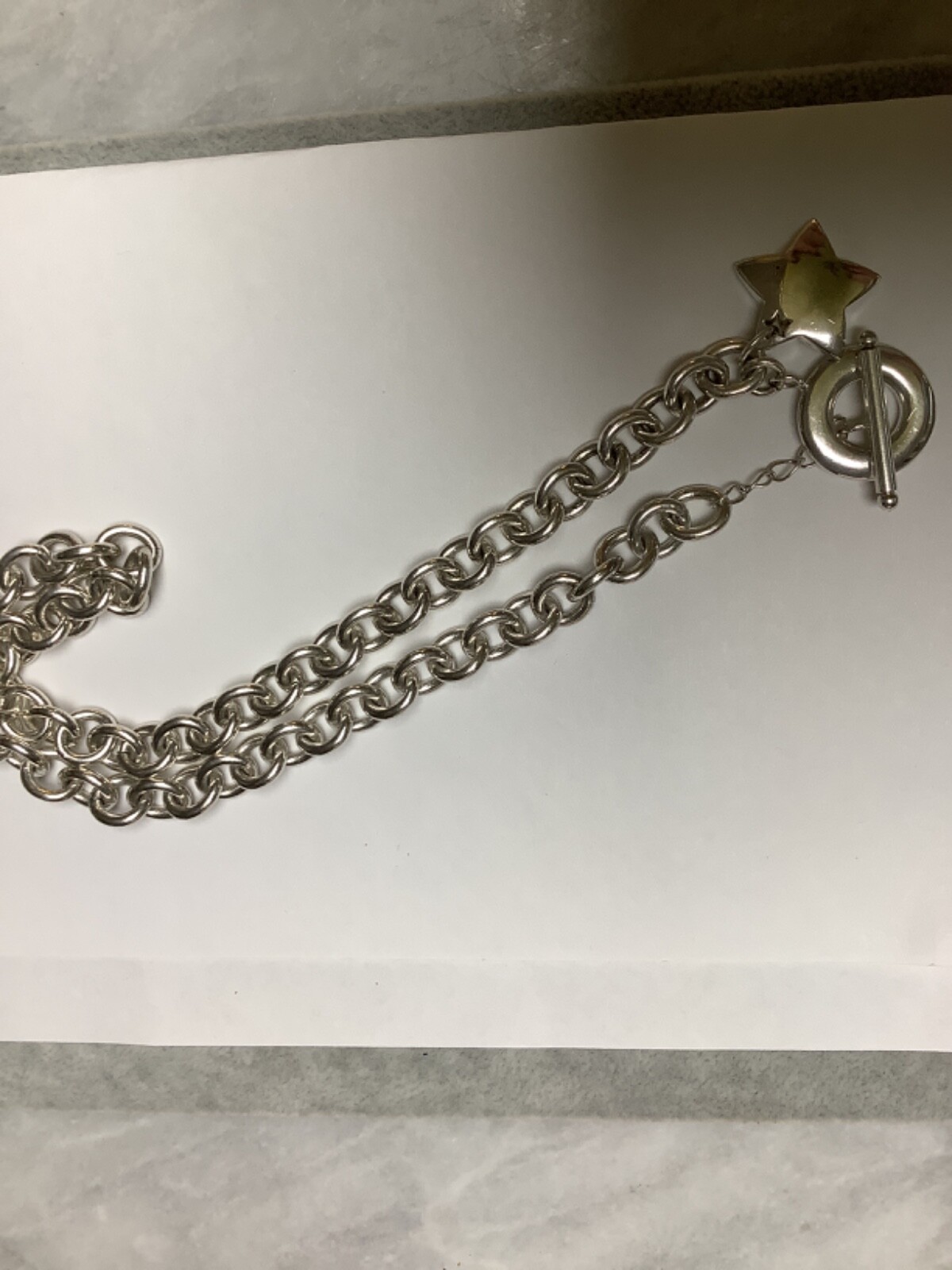 Sterling Silver 925 Puffy Star Toggle Necklace Unbranded